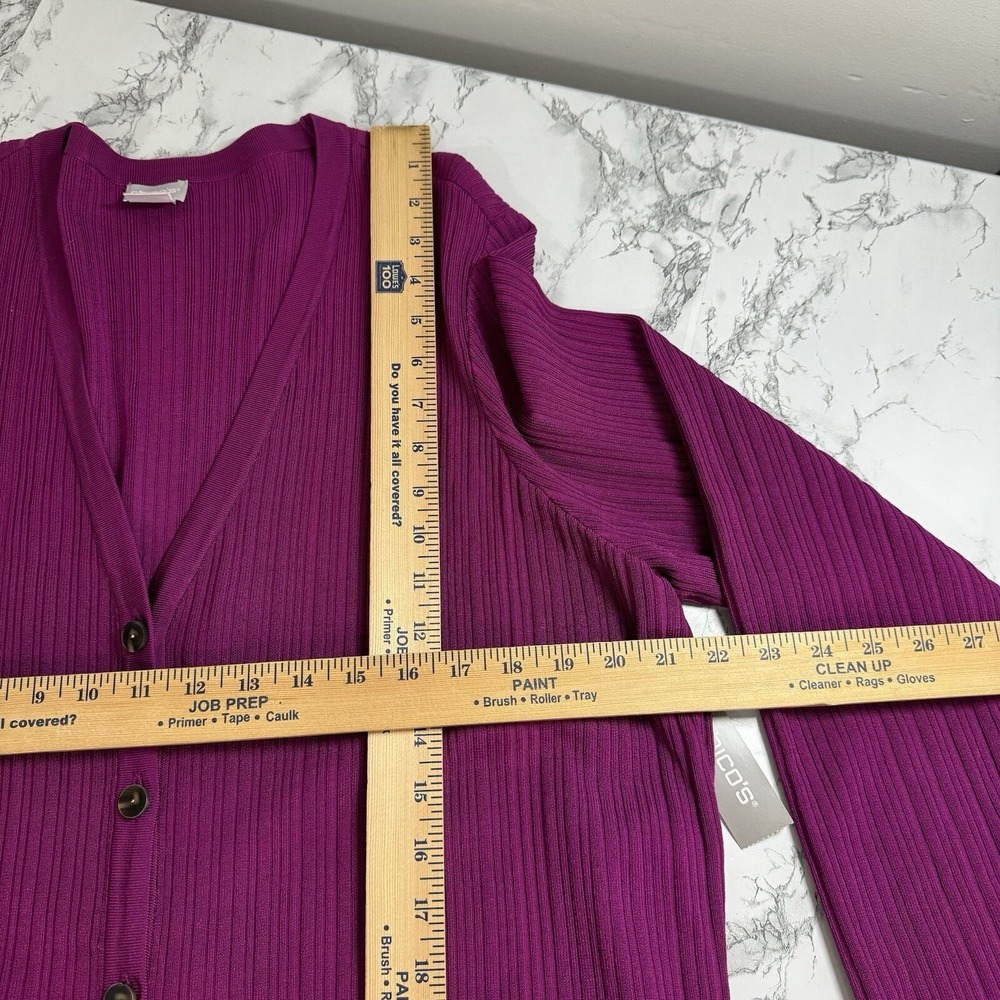 NEW‎ Chico's Ribbed Long Cardigan Sweater Blooming Dahlia Fuchsia Pockets 3 XL - Picture 4 of 13